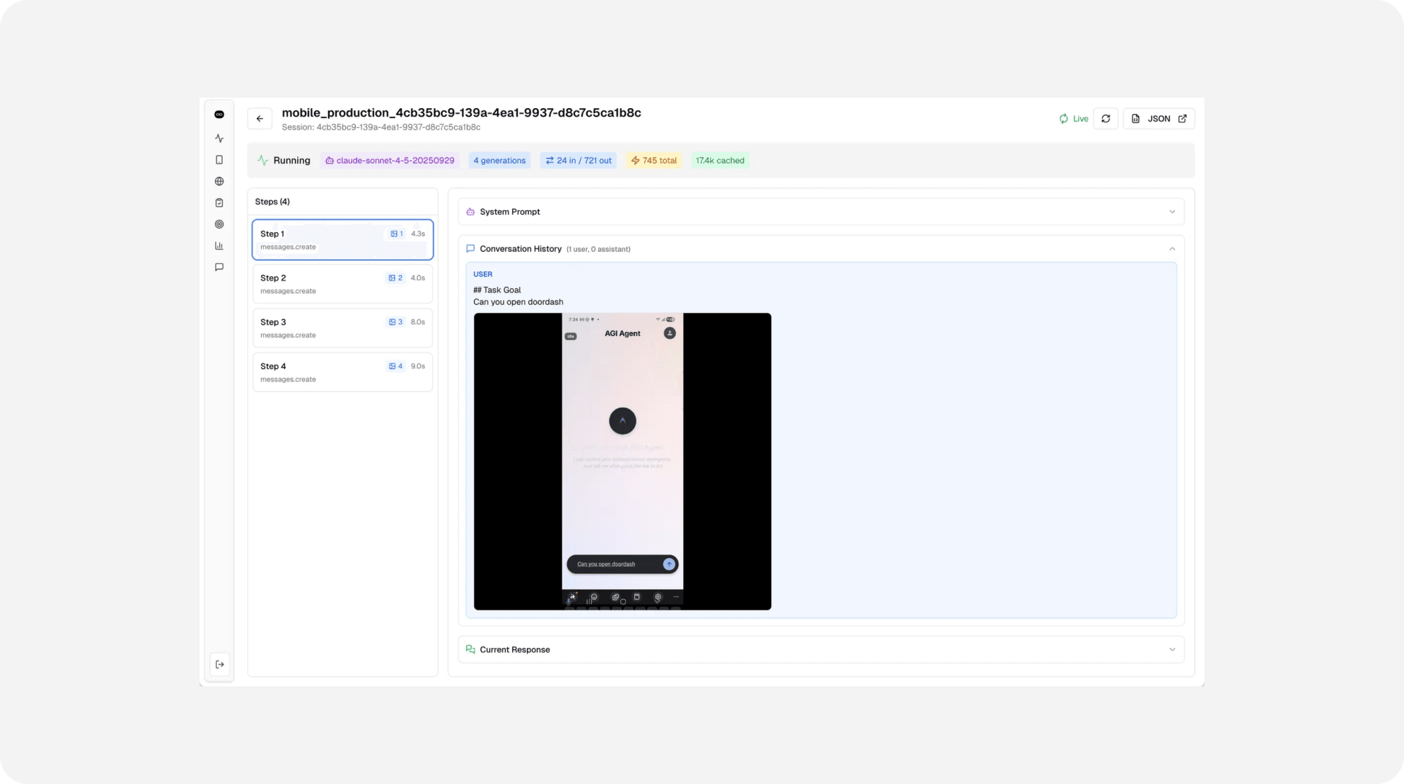 AGI internal tracing dashboard
